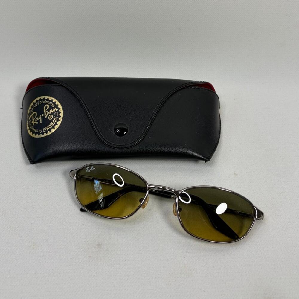 Ray-Ban Oval Metal Sunglasses with Olive-Green Lenses and Silver Frame